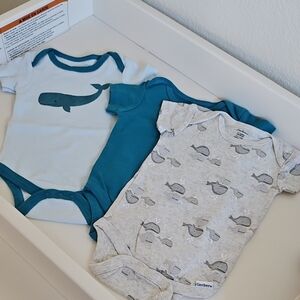 Gerber Whale Print Baby Bodysuits in Blue and Gray